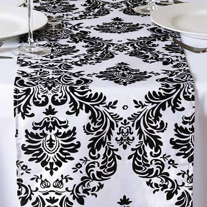 Efavormart Black Damask Flocking Premium Table Top Runner - Image 2