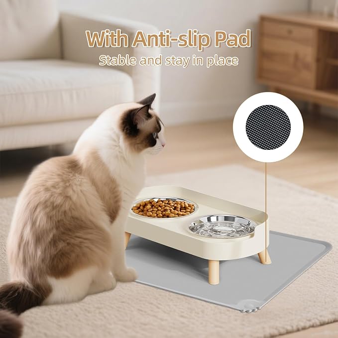 Elevated Cat Bowl with Food Mat, Raised Cat Food and Water Bowl Set - Image 5