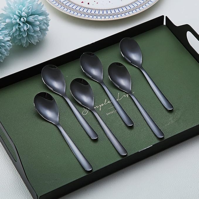 Black Demitasse Espresso Spoons, 5.5'' Mini Coffee Spoons, Stainless Steel - Image 3