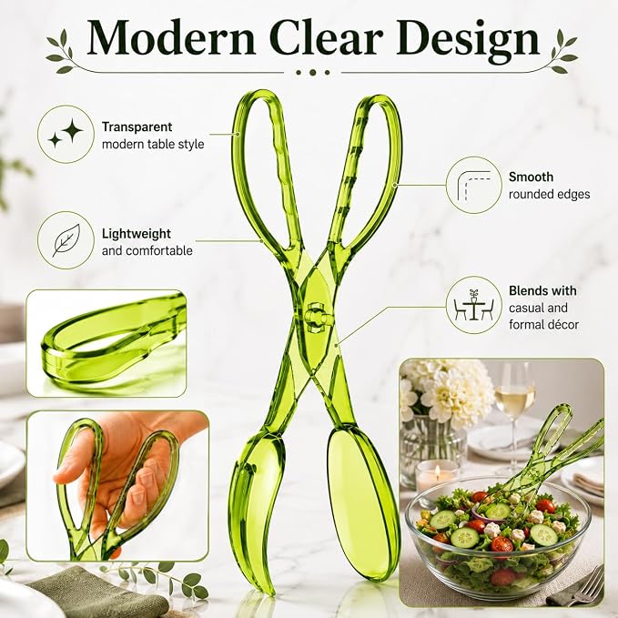 HIC Kitchen Salad Tong, Hinged Design, Detachable Fork and Spoon Green - Image 5