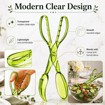 HIC Kitchen Salad Tong, Hinged Design, Detachable Fork and Spoon Green - Image 5