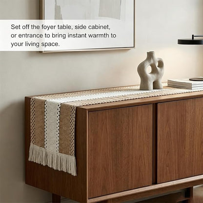 Textured Macramé Table Runner, Cotton and Jute Blend, 30 x 140 cm - Image 6