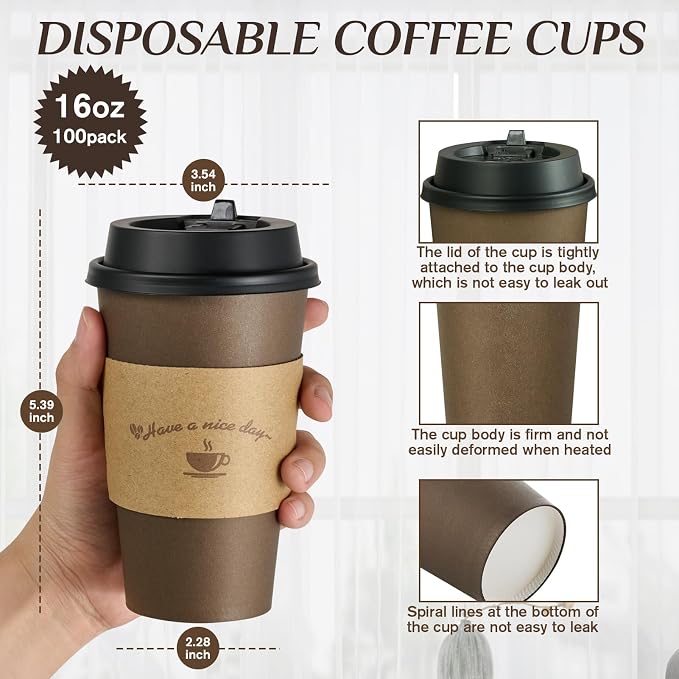 LITOPAK 100 Pack 16 oz Coffee Cups - Image 2