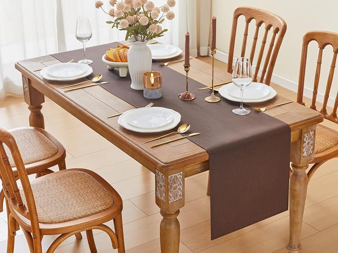 YATOJUZI Brown Table Runner Seasonal Autumn Kitchen Dining Coffee Table - Image 6