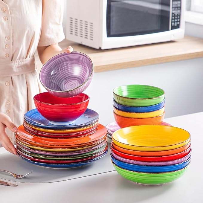 vancasso Bonita Dinnerware Sets, 24 Pieces Multicolor Stoneware Dinner Set | - Image 5