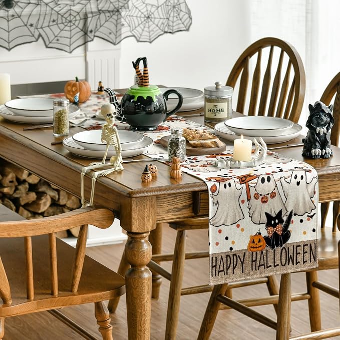 Artoid Mode 210 GSM Halloween Table Runner 13x72 Inch Home Party Decor | Beige - Image 4