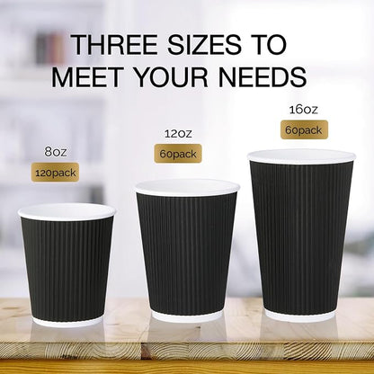 JollyPack Disposable Paper Coffee Cups, 8 oz, 120 Pack, Insulated Ripple Wall - Image 4