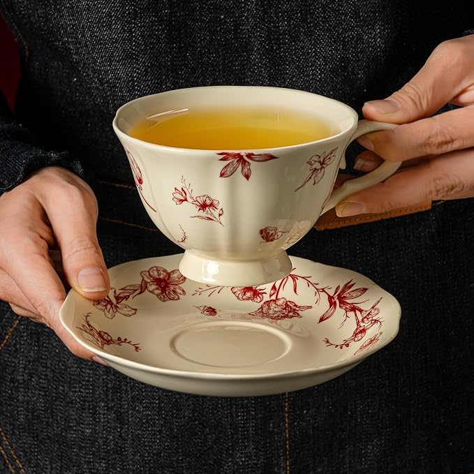 Vintage Fancy Porcelain Tea Cup and Saucer Set - Image 4
