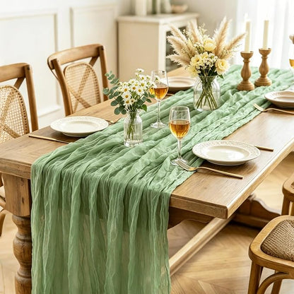 6Pcs Sage Green Cheesecloth Table Runner, 10FT Rustic Green Boho Gauze Table - Image 4