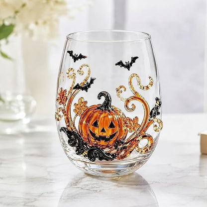 Handmade Halloween 3D Embossed Glass Tumbler Pumpkin Ghost Black | Handmade - Image 2