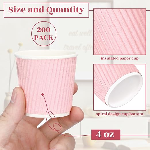 Yaomiao 200 Pcs 4 oz Disposable Espresso Coffee Cups Ripple Corrugated Paper - Image 2