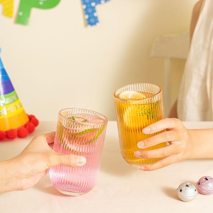 Ribbed Drinking Glasses 12pcs, Rocks Drinking Glasses 12oz and 10oz, Tumbler - Image 3