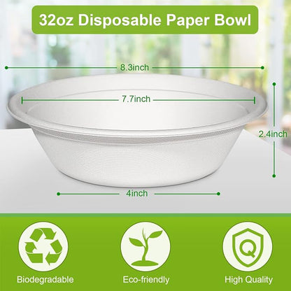 greensight Large Compostable Paper Bowls 32 oz, 120 Pack, Heavy Duty | - Image 7