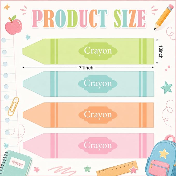 4 Pcs Pastel Crayon Table Runner 71 x 13 Inch Back to School Classroom - Image 2