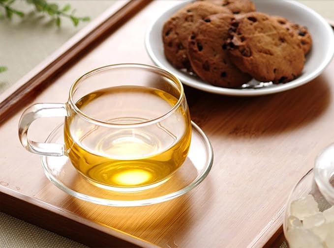Tosnail 4 Pack Glass Cups and Saucers Set, 11 oz | High Borosilicate Glass Cup - Image 8
