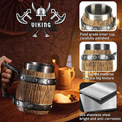 Nordic Viking Mug, pirate Beer Cup, Wooden Barrel Beer Mug Stainless Steel Liner - Image 5