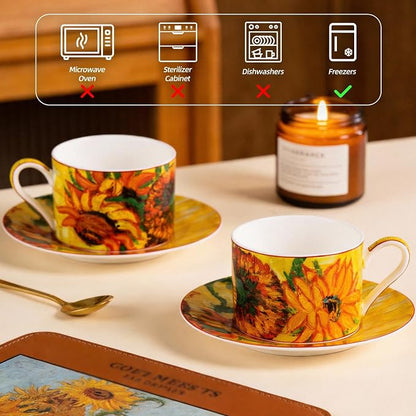 KAMMAK Tea Cups and Saucers Set of 2, Porcelain Coffee Cups, JBE007 | Stackable - Image 6