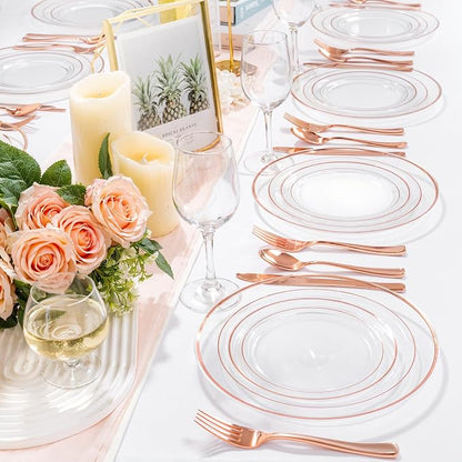 bUCLA 150PCS Clear Rose Gold Disposable Dinnerware set - Image 5