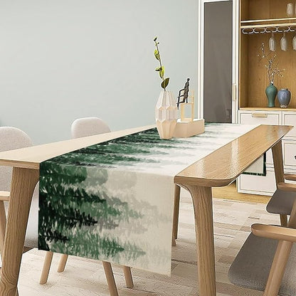 Green Forest Pine Trees Table Runner, Woodland Tabletop Scarf Home Kitchen - Image 2
