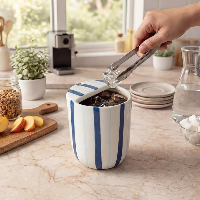 Ceramic Mug with Sip Hole 10 oz Deep and Light Blue Red Striped Ceramic Coffee - Image 7