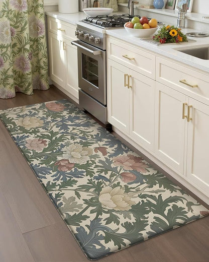 Color&Geometry Floral Kitchen Mat 24"x59", Anti Fatigue Mats for Kitchen Floor, Kitchen Rugs Non Slip, Waterproof & Oil Proof Kitchen Runner for Standing Desk Office, Sink - Floral Beige