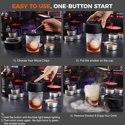 Upgrade Electric Whiskey Smoker Kit with 2 Wooden Bourbon Glasses, 6 Flavors Wood Chips, 2 Ice Ball Molds, Rechargeable Cocktail Smoker Kit Old Fashioned Drink Smoker Kit, Gifts for Men,Dad,Husband