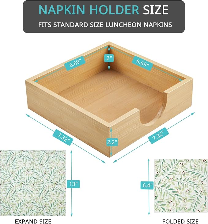 Bamboo Napkin Holder for Table, Napkins Holders For Paper Napkins, Flat Napkin - Image 2