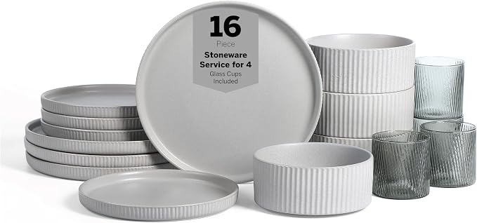 Stone Lain Haven Stoneware 16-Piece Dinnerware Set, Plates and Bowls Sets by Unknown