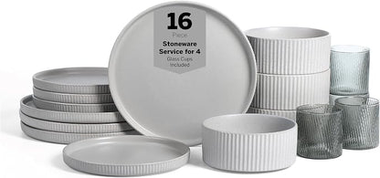 Stone Lain Haven Stoneware 16-Piece Dinnerware Set, Plates and Bowls Sets by Unknown