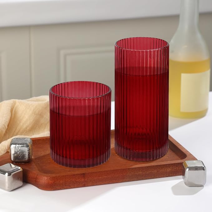 Ribbed Drinking Glasses 8pcs, 12oz and 10oz Glassware, Tumbler Glasses Cup Set - Image 6