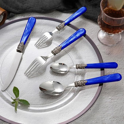 20 pieces 18/10 Stainless Steel Silverware Sets With Deep Blue Handle,Vintage Cutlery Sets,Sliverware set Service for 4,Dishware Safe (20, Deep Blue)