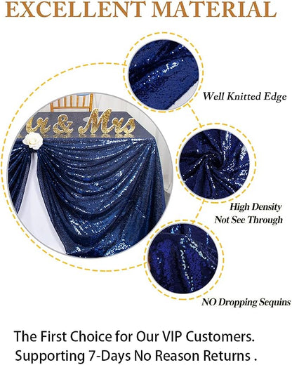 ShinyBeauty Sequin Tablecloth 60x102 Inches Navy Blue Cake Rectangle Tablecloth - Image 5