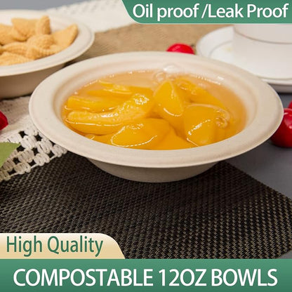 12 oz Compostable Paper Bowls 200pack Heavy-Duty Eco-Friendly Bulk Pack - Image 2