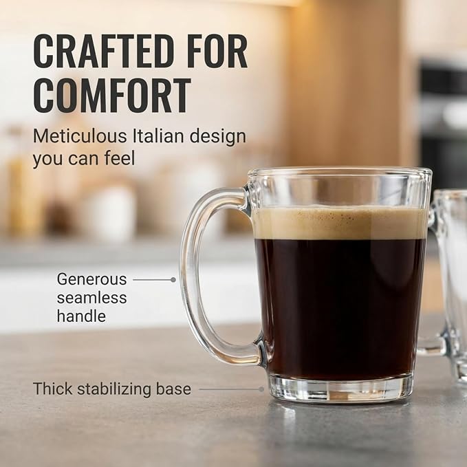 Godinger Coffee Mugs, Italian Made Glass Coffee Mug, Hot Beverage Tea Cups - Image 5