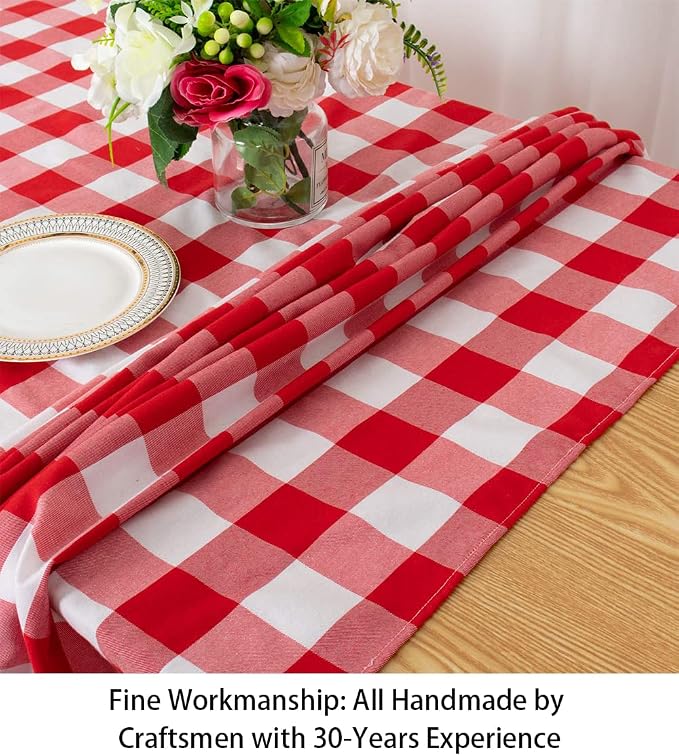 ShinyBeauty 60''x60'' Red & White Checkered Tablecloth - Image 2