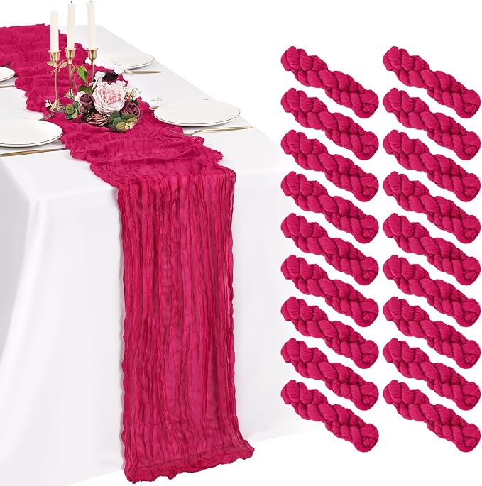 18 Pack Cheesecloth Table Runner 10FT Hot Pink Table Runner Boho Gauze Cheese by Showgeous