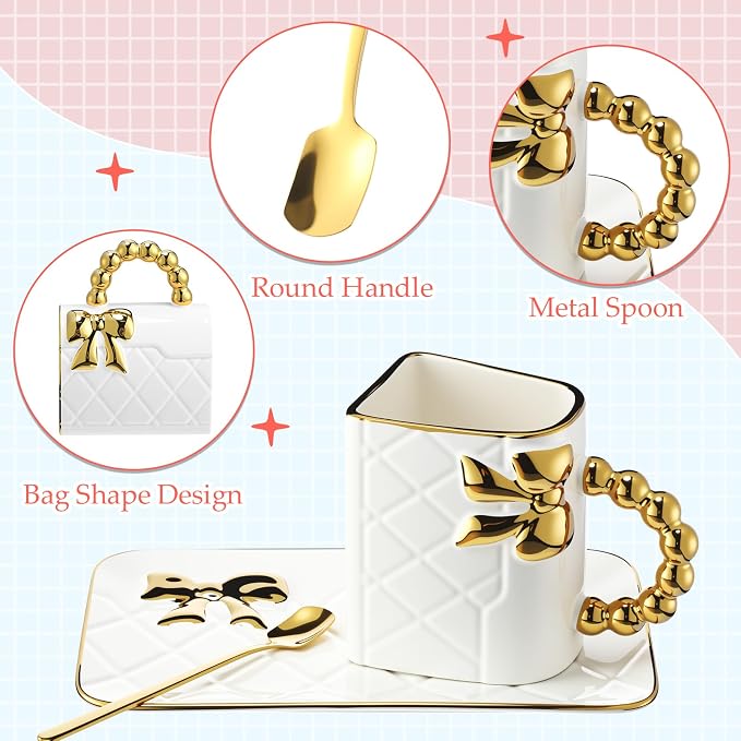 Sliner Set of 4 Handbag Coffee Mug Purse Tea Cup Set, Ceramic 10 Oz/ 310 ml - Image 3