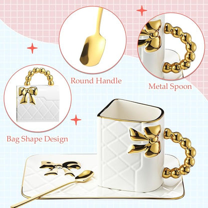 Sliner Set of 4 Handbag Coffee Mug Purse Tea Cup Set, Ceramic 10 Oz/ 310 ml - Image 3