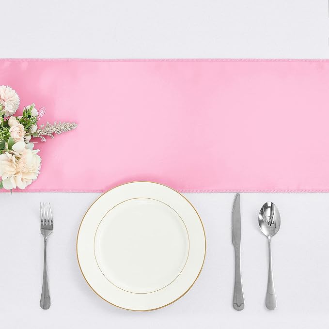 4-Pack Pink Satin Table Runner 12 x 108 Inch Long Bright and Smooth Silk Fabric - Image 2