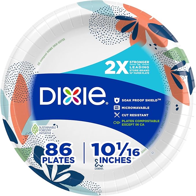 Dixie Large Paper Plates, 10 Inch, 2X Stronger*, Microwave-Safe, Soak-Proof by Unknown