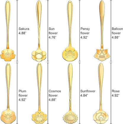 Chengu 8 Pcs Flower Coffee Tea Teaspoons Stainless Sugar Spoons ，Gold | Floral - Image 7