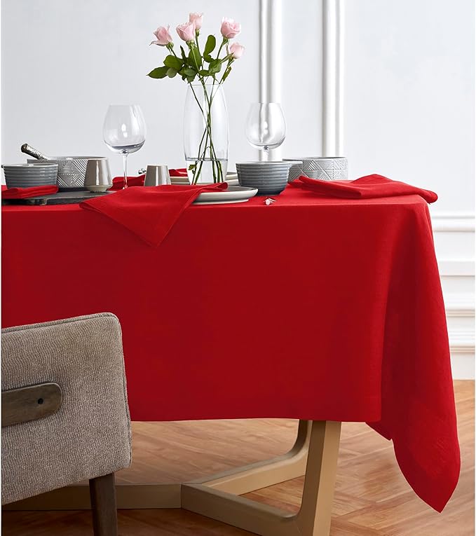 Solino Home Linen Red Tablecloth 70 x 144 Inch - 100% Pure Linen Rectangular Tablecloth - Machine Washable Table Cloth for Valentines, Winter - Sonoma