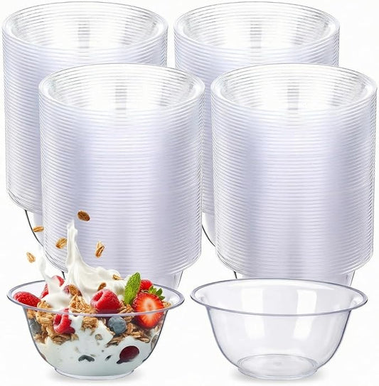 200 Packs 8.5 oz Clear Plastic Bowls Disposable Plastic Bowls for Parties Weddings Serving Container for Candy, Soup, Dessert, Salsa, Ice Cream, Popcorn, Chip