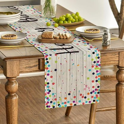 Artoid Mode Polka Dot Wood Happy Birthday Table Runner, Seasonal Kitchen Dining - Image 3