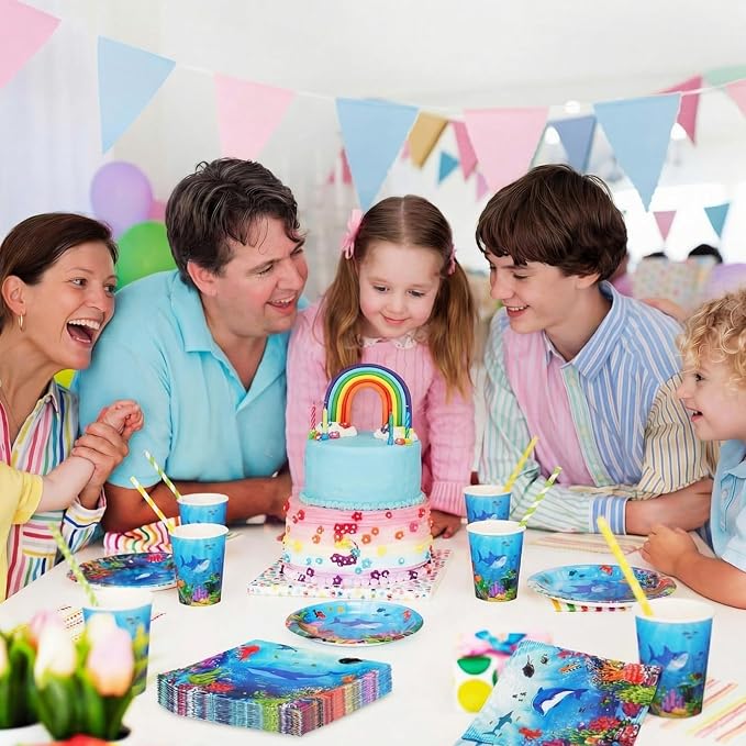Pickmesh 250 Pcs Under The Sea Party Supplies Ocean Theme Paper Plates Napkins - Image 7