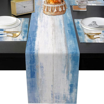 Emvency Table Runner and Placemats Set of 6, Abstract Watercolor Modern | - Image 2