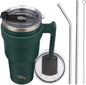 Konokyo 40 oz Tumbler with Handle and Straw, Insulated Travel Mug | Army Green; by Konokyo