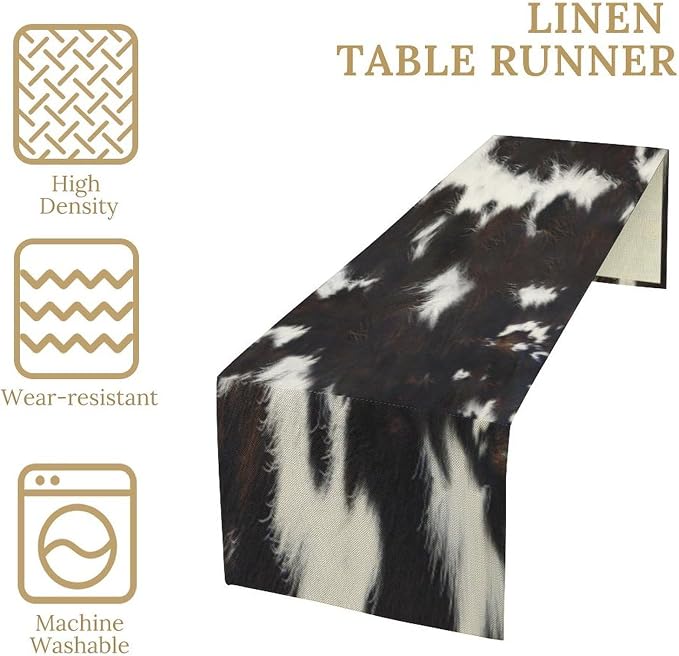 Cow Skin Print Table Runner, Rustic Country Farmhouse Animal Fur Skin Western - Image 4
