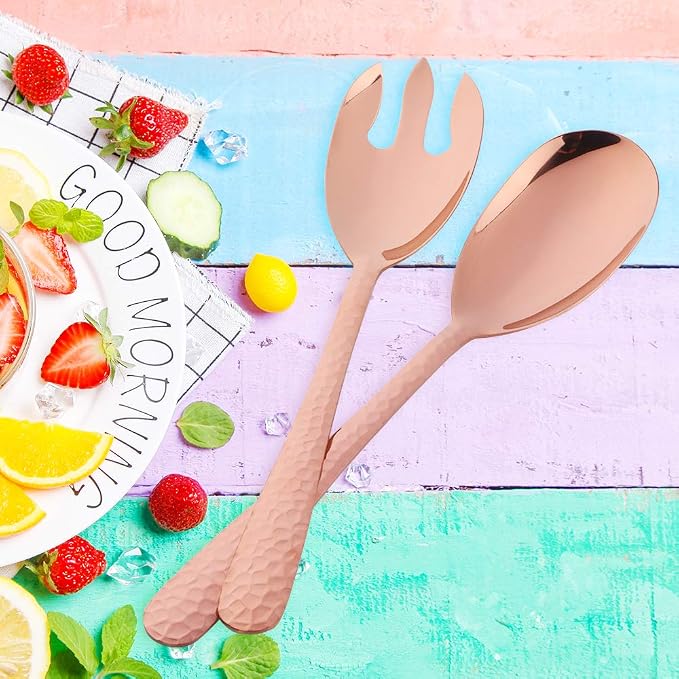Salad Spoon and Fork Set, 12 Inch Stainless Steel Salad Server, Rose Gold Large - Image 9