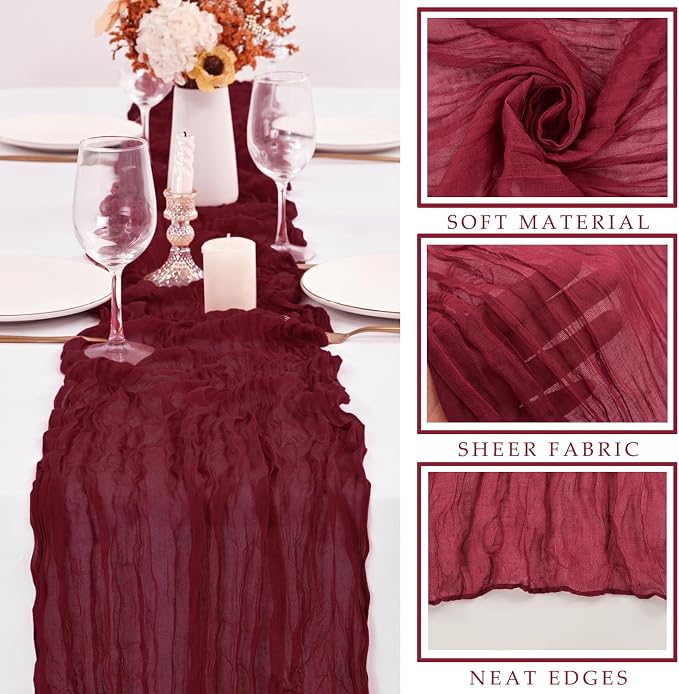 10FT Burgundy Cheesecloth Table Runner Gauze Fabric Boho Cheese Cloth Table - Image 2